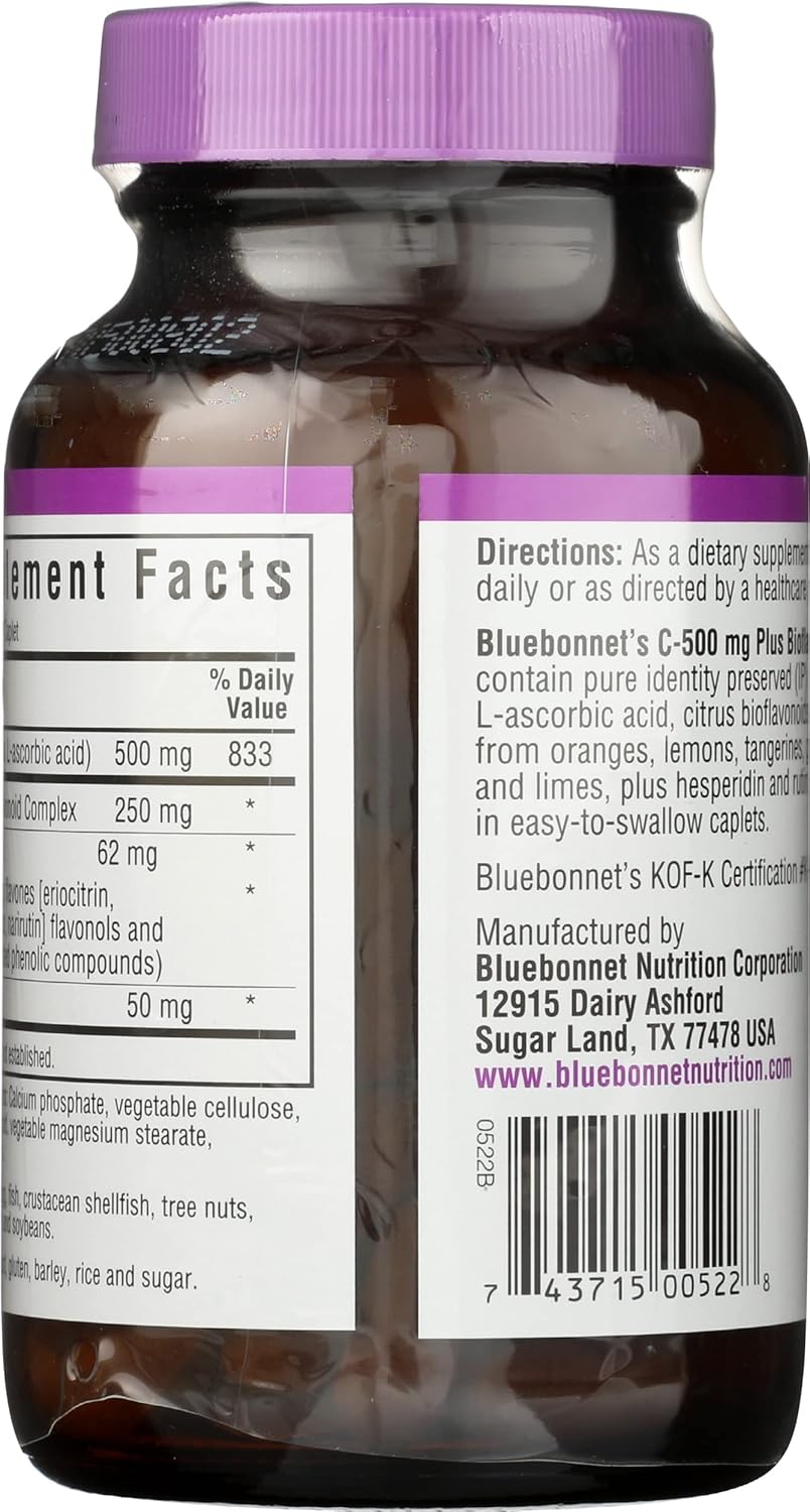 BlueBonnet 500mg Vitamin C Caplets with Bioflavonoids - 90 Count Bottle