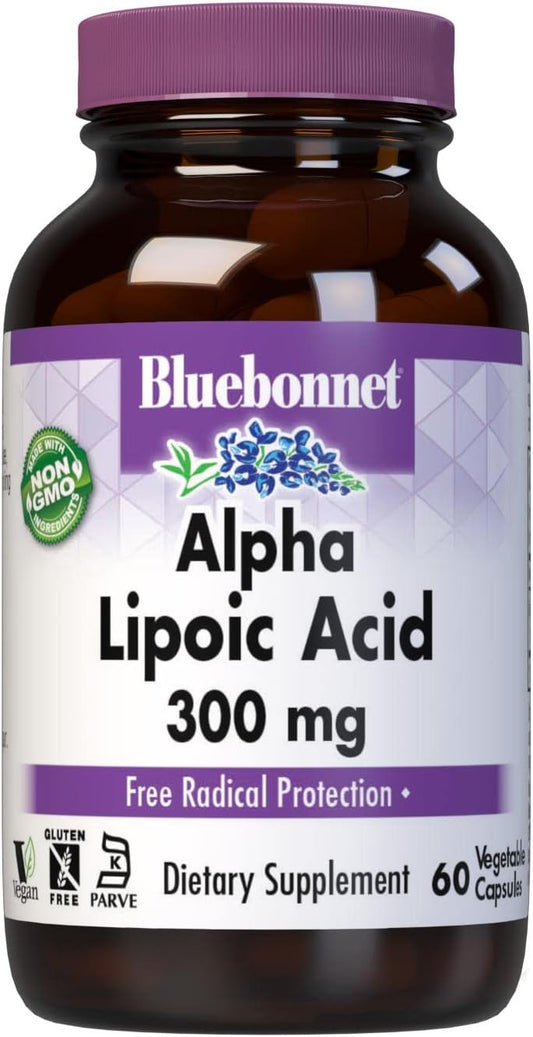 BlueBonnet Alpha Lipoic Acid Capsules - 300 mg, 60 Vegetarian Capsules, White Color