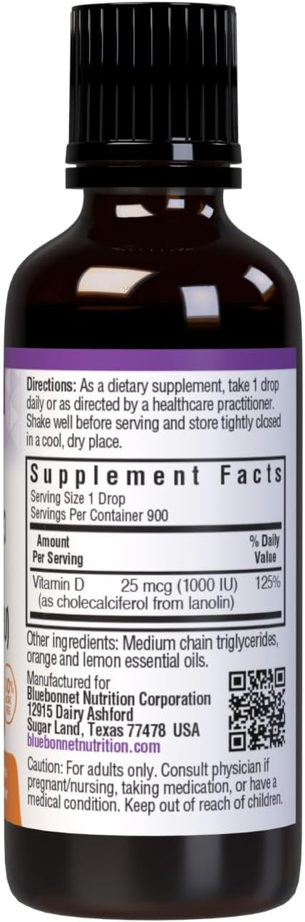 BlueBonnet Citrus Scented Liquid Vitamin D3 Drops - 1000 IU, Transparent - 1 Fl Oz