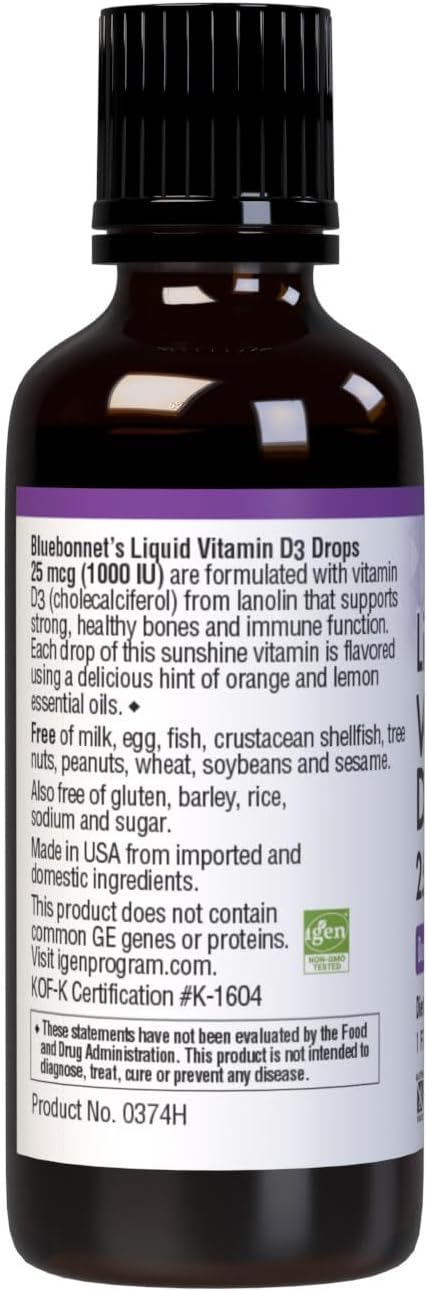 BlueBonnet Citrus Scented Liquid Vitamin D3 Drops - 1000 IU, Transparent - 1 Fl Oz