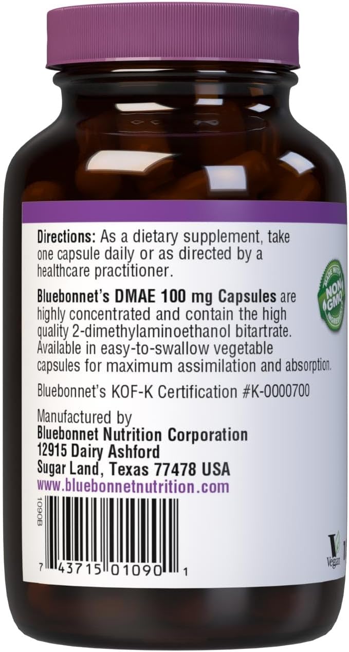 BlueBonnet DMAE Capsules, 100 Count - Cognitive Support Dietary Supplement