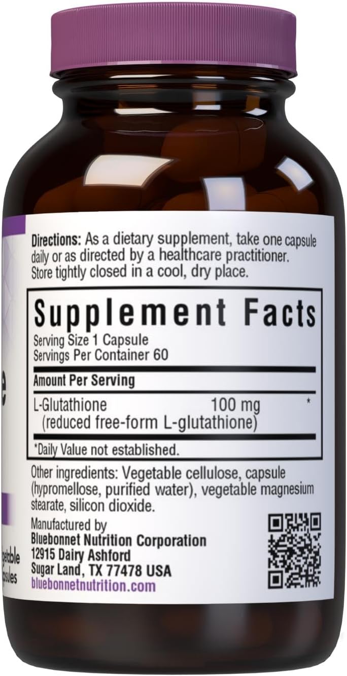 Bluebonnet L-Glutathione 100mg Capsules, 60 Count, Antioxidant Supplement