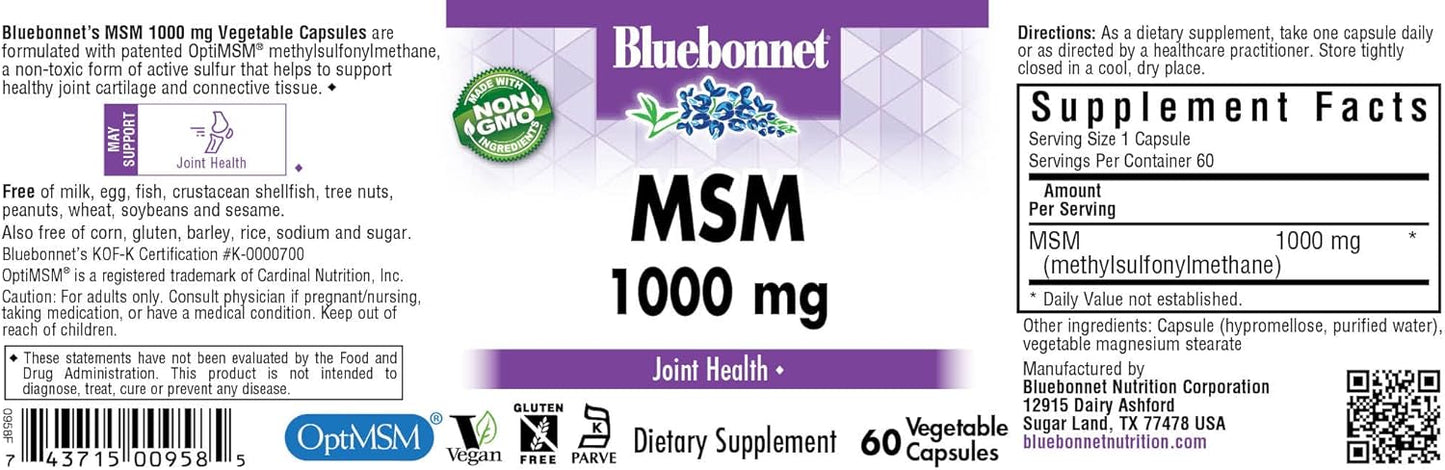 BlueBonnet MSM 60 Vcapsules Dietary Supplement for Joint Health