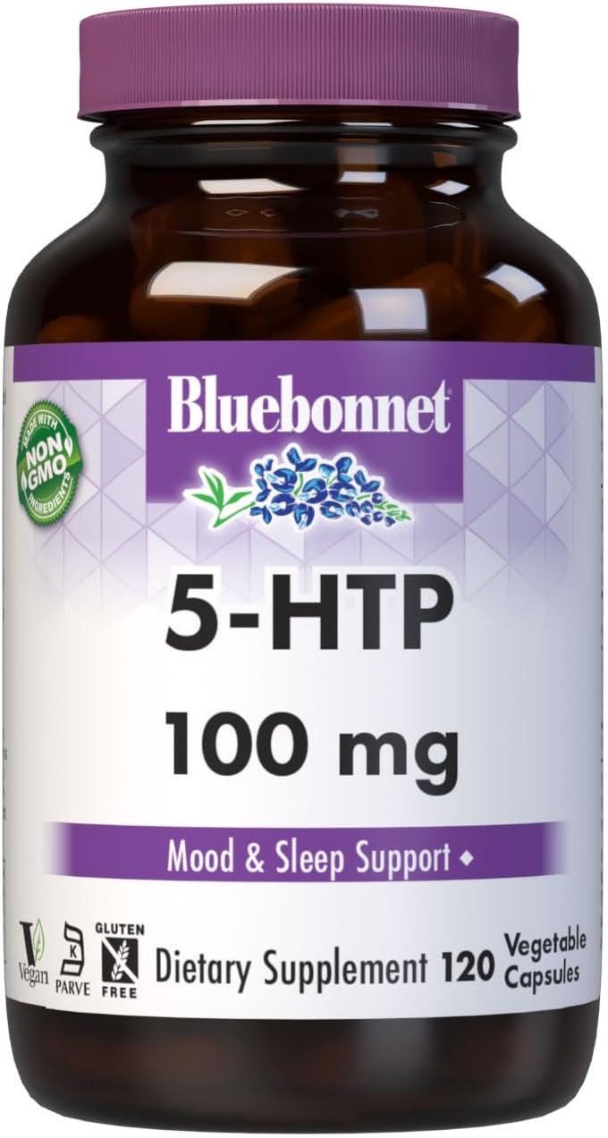 Bluebonnet Nutrition 5-HTP 100mg Capsules for Neurotransmitter Support and Positive Mood - Soy-Free, Gluten-Free, Non-GMO, Kosher, Vegan - 120 ct
