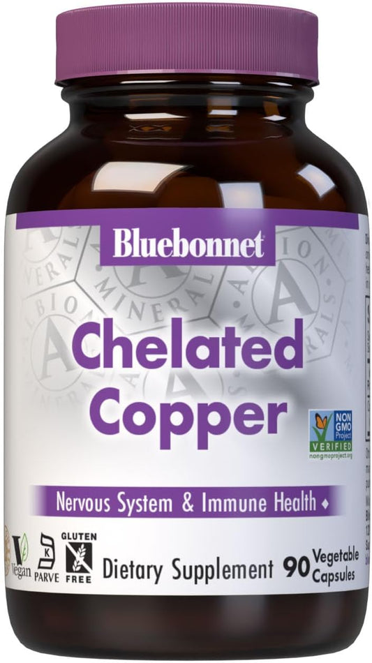 Bluebonnet Nutrition Albion Chelated Copper 3mg Supplement for Nervous System & Immune Health - Soy-Free, Gluten-Free, Non-GMO - 90 Capsules