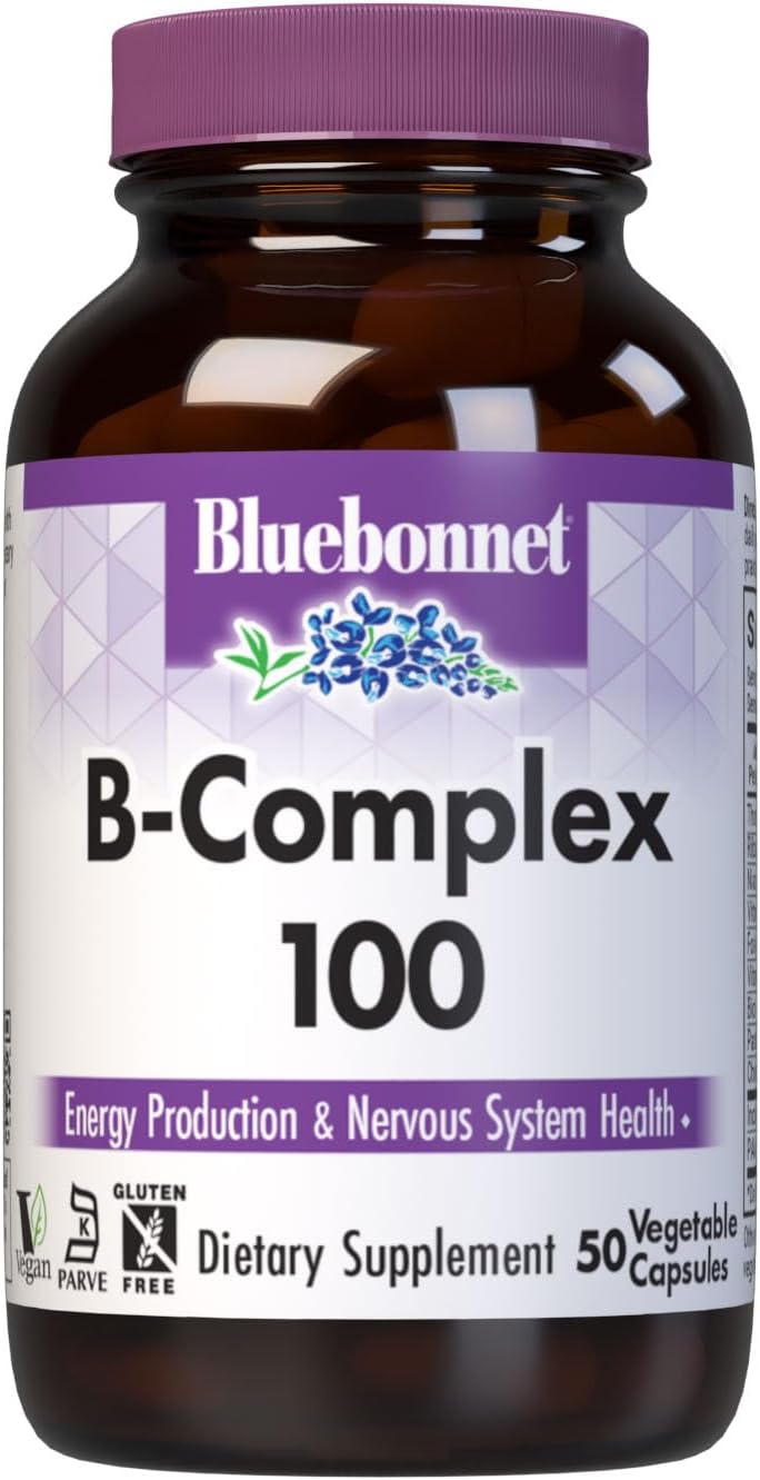 Bluebonnet Nutrition B Complex 100 Vegetable Capsules - Complete Full Spectrum with B6, B12, Biotin, Folate - Vegan, Vegetarian, Gluten Free - 50 Capsules