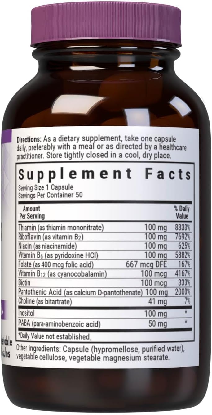 Bluebonnet Nutrition B Complex 100 Vegetable Capsules - Complete Full Spectrum with B6, B12, Biotin, Folate - Vegan, Vegetarian, Gluten Free - 50 Capsules