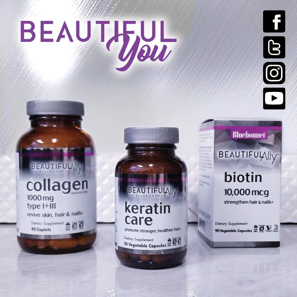 Bluebonnet Nutrition Beautiful Ally Keratin Care Capsules - Hair Strengthening & Revitalizing Beauty Nutrient - Non GMO, Gluten/Soy/Milk Free - 30 Servings