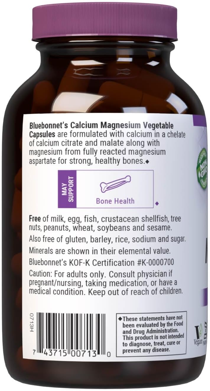 Bluebonnet Nutrition Calcium & Magnesium Capsules for Bone Health - Non-GMO, Vegan, Kosher, Gluten-Free, Soy-Free - 90 Capsules