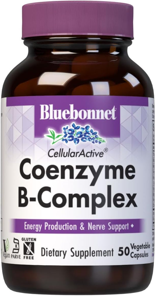 Bluebonnet Nutrition Cellular Active Coenzyme B-Complex: Energy & Nerve Support, Vegan, Kosher, Gluten-Free - 50 Capsules