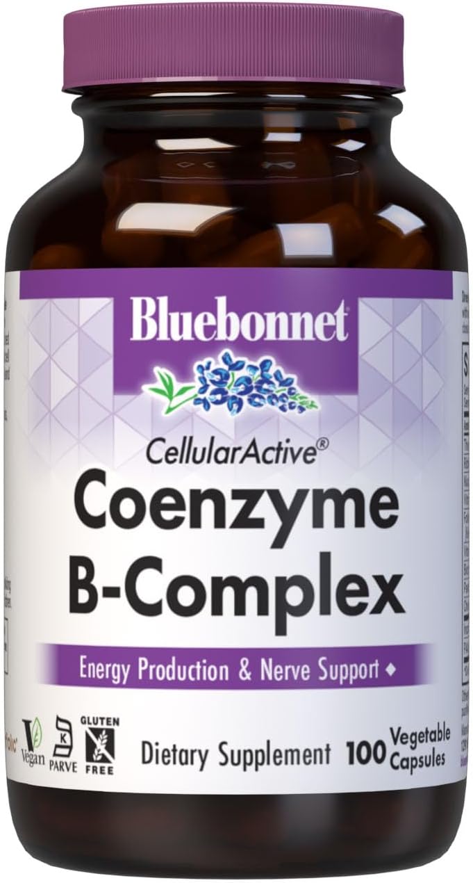 Bluebonnet Nutrition Cellular Active Coenzyme B-Complex for Energy & Nerve Support - Vegan, Kosher, Gluten-Free - 100 Veg Caps