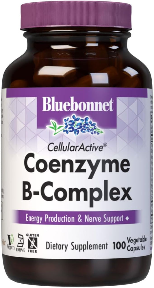 Bluebonnet Nutrition Cellular Active Coenzyme B-Complex for Energy & Nerve Support - Vegan, Kosher, Gluten-Free - 100 Veg Caps