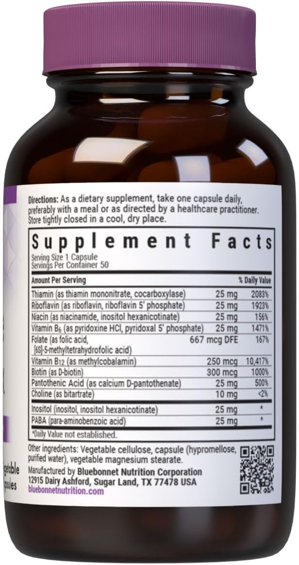 Bluebonnet Nutrition Cellular Active Coenzyme B-Complex: Energy & Nerve Support, Vegan, Kosher, Gluten-Free - 50 Capsules