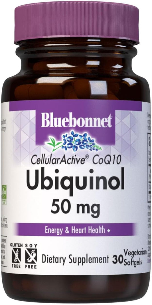 Bluebonnet Nutrition Cellular Active CoQ10 Ubiquinol 50 mg Softgels - Heart & Cellular Health - Non GMO, Gluten Free, Soy Free, 30 Softgels