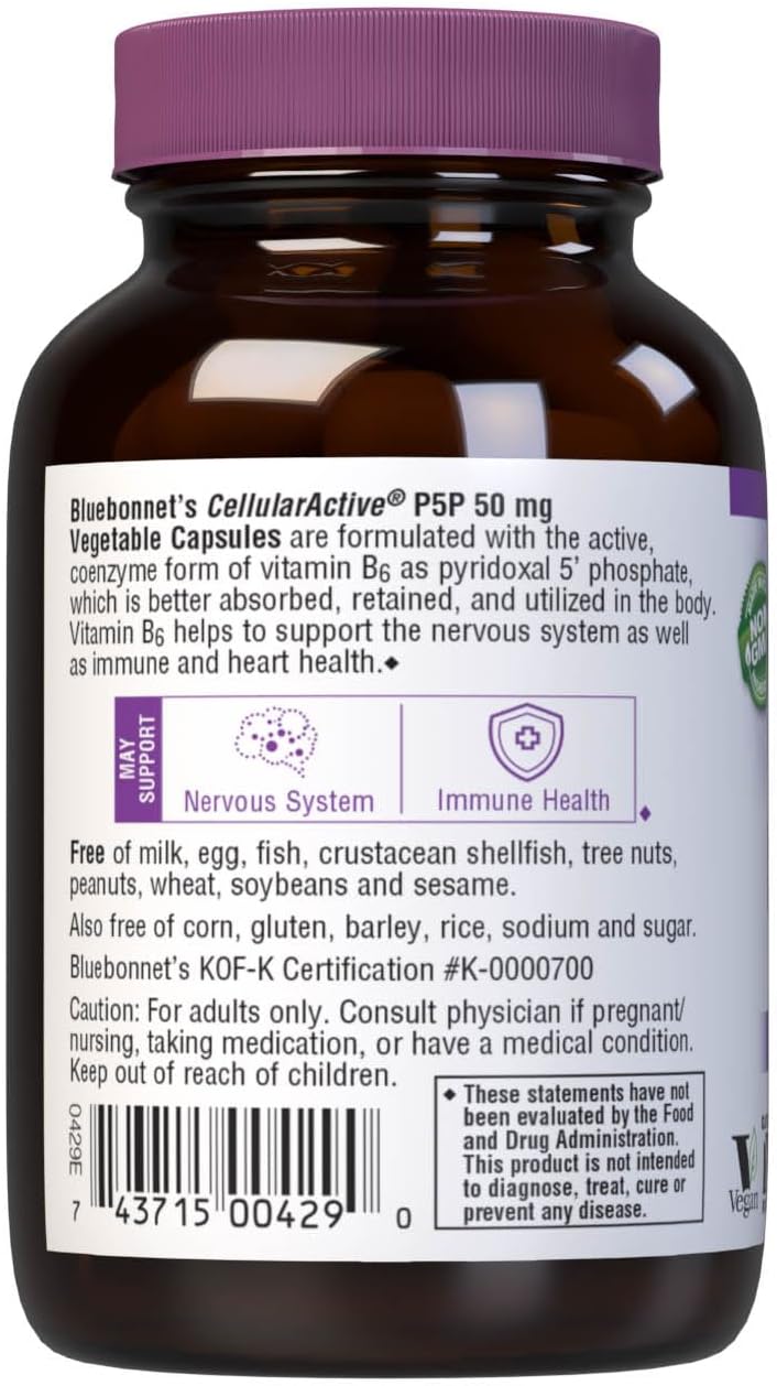 Bluebonnet Nutrition CellularActive P-5-P 50mg - 90 Vegetarian Capsules - Promotes Cellular Health and Wellness