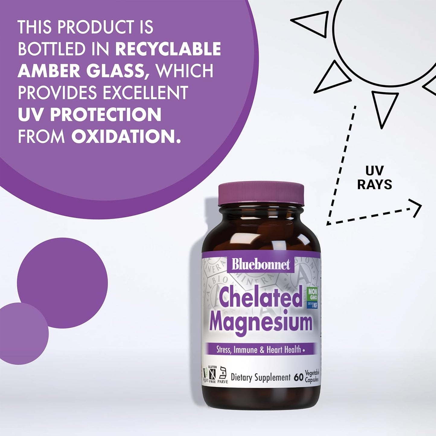 Bluebonnet Nutrition Chelated Magnesium Capsules - 200mg, Stress Relief, Vegan, Non GMO, Gluten Free - 120 Capsules, 2 Month Supply