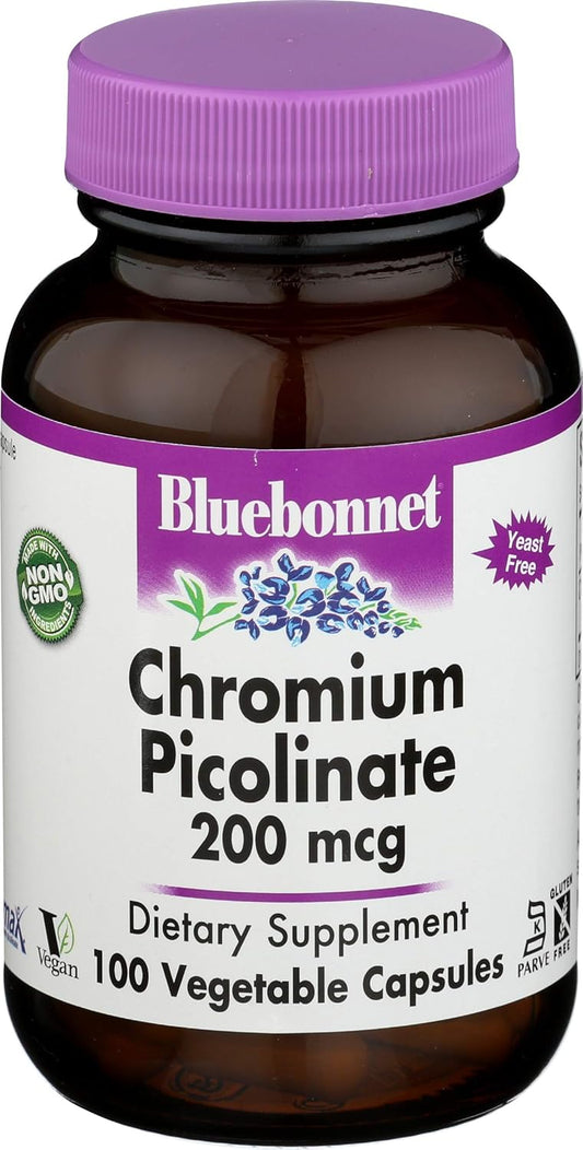 Bluebonnet Nutrition Chromium Picolinate 200mcg - 100 Vegetarian Capsules for Healthy Blood Sugar Support