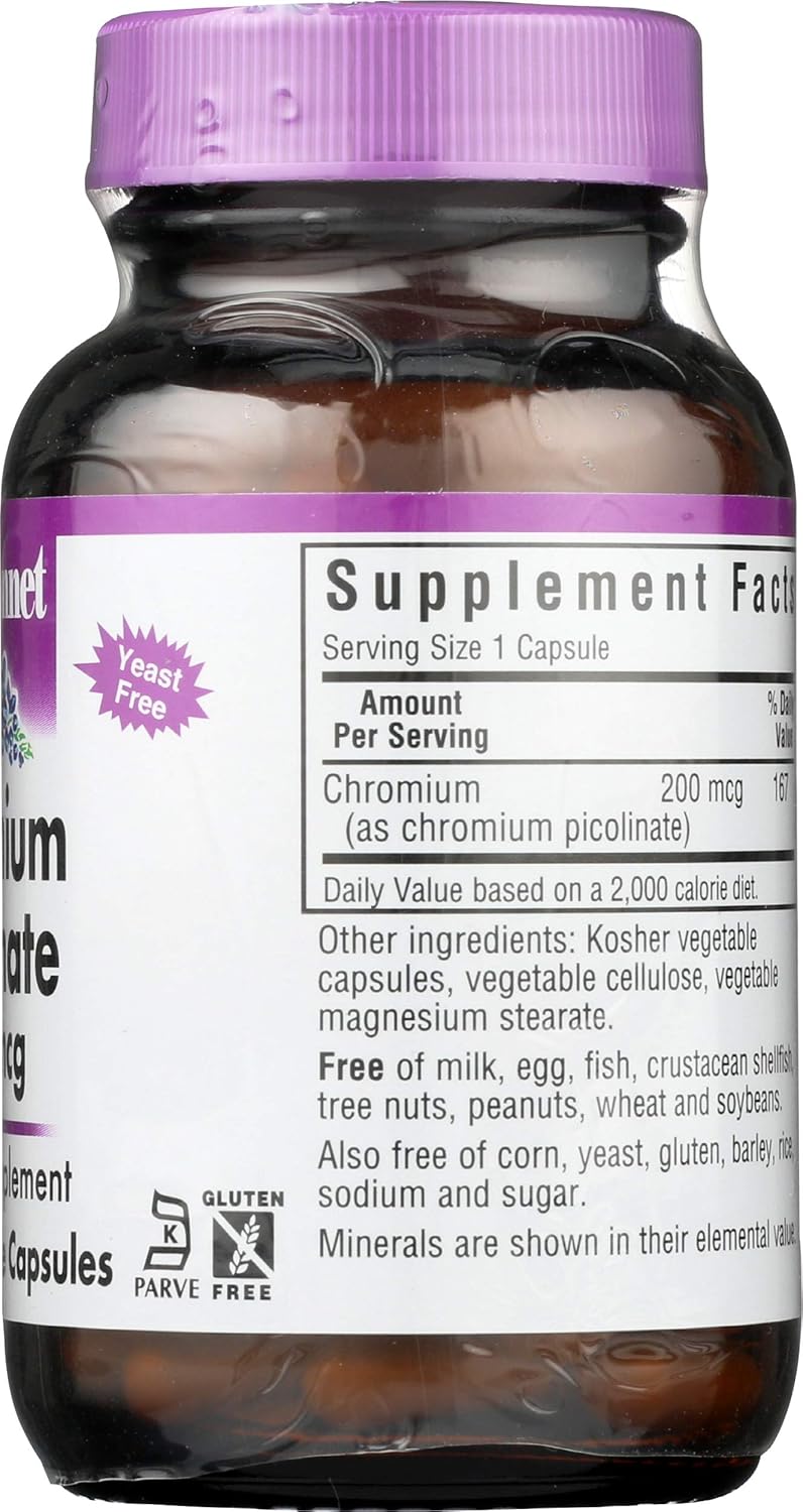Bluebonnet Nutrition Chromium Picolinate 200mcg - 100 Vegetarian Capsules for Healthy Blood Sugar Support