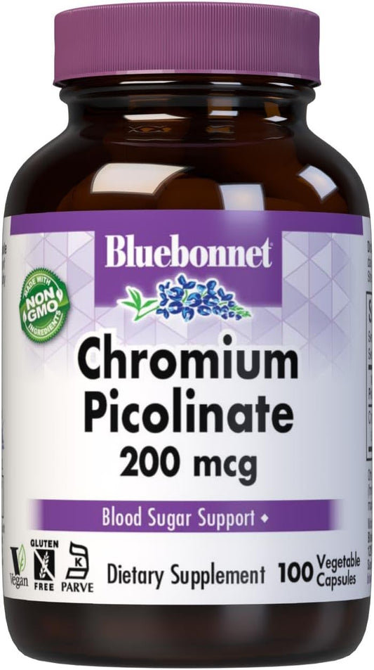 Bluebonnet Nutrition Chromium Picolinate 200mcg Capsules - 100 Count Bottle
