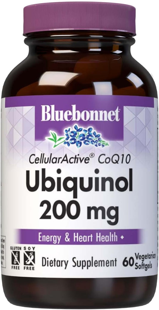 Bluebonnet Nutrition CoQ10 Ubiquinol 200mg Vegetarian Softgels - Heart & Cellular Health Support - Non GMO - Gluten, Soy & Milk Free - 60 Count