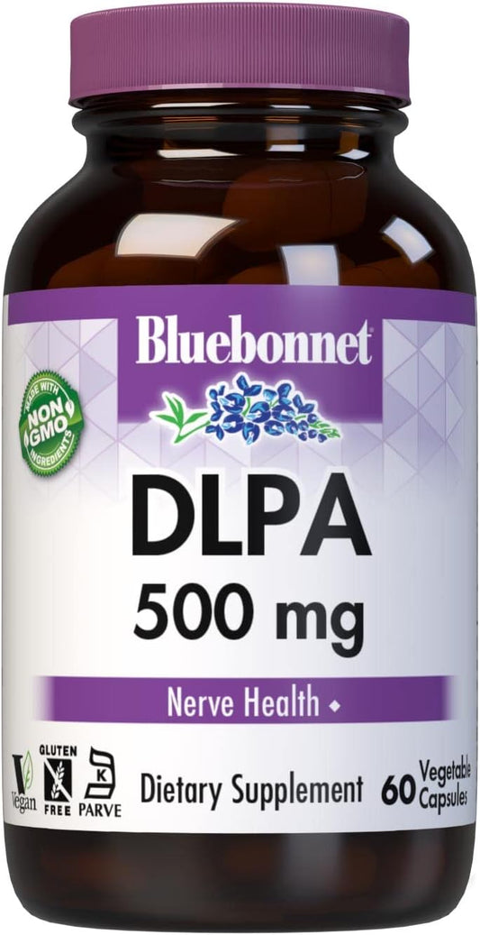 Bluebonnet Nutrition DL-Phenylalanine 500mg Capsules for Nervous System Support - Soy-Free, Gluten-Free, Non-GMO, Vegan - 60 ct.
