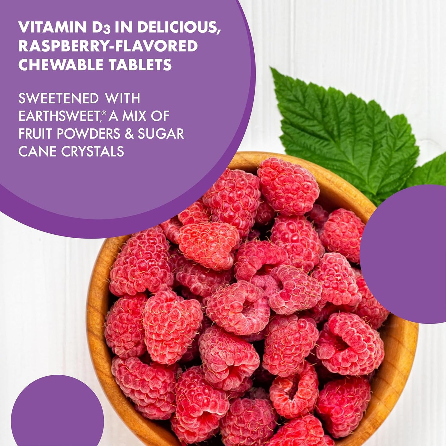 Bluebonnet Nutrition EarthSweet Raspberry Chewable Vitamin D3 1000IU - Bone & Immune Support - 90 Tablets - Women & Men - Soy-Free, Gluten-Free, Non-GMO