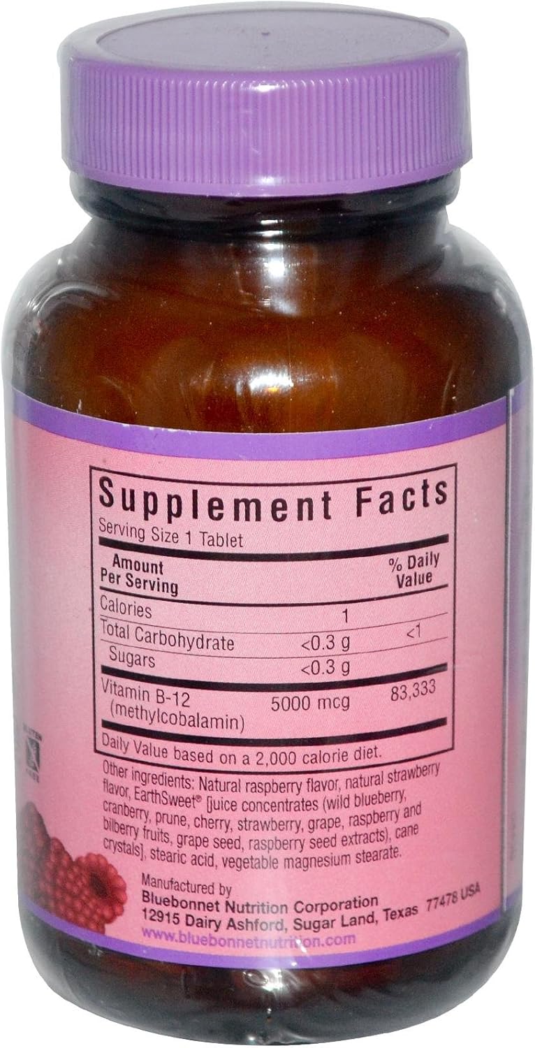 Bluebonnet Nutrition EarthSweet Raspberry Methylcobalamin Chewables - 5,000 mcg, 60 Tablets