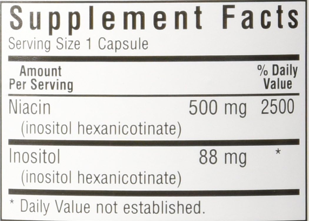 BlueBonnet Nutrition Flush-Free Niacin 500mg Vegetable Capsules - Cardiovascular Support - Soy/Dairy/Gluten Free - Non-GMO - Kosher Certified - Vegan - 120 Count