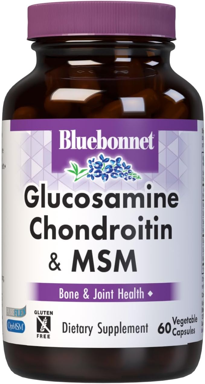 Bluebonnet Nutrition Glucosamine Chondroitin & MSM Capsules for Bone & Joint Health, Non-GMO, Gluten-Free, Soy-Free, Dairy-Free - 60 Count