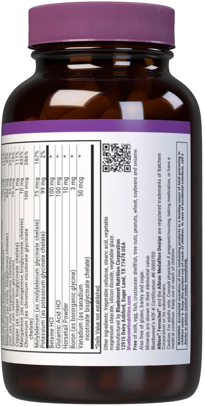 Bluebonnet Nutrition High Potency Chelated Multiminerals with Albion Chelated Minerals - Soy-Free, Gluten-Free, Non-GMO - 120 Caplets