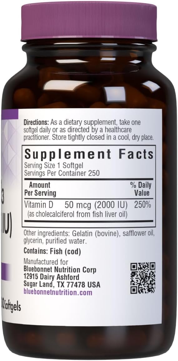 Bluebonnet Nutrition High Potency Vitamin D3 Softgels with Immune Support and Strong Bone Formula