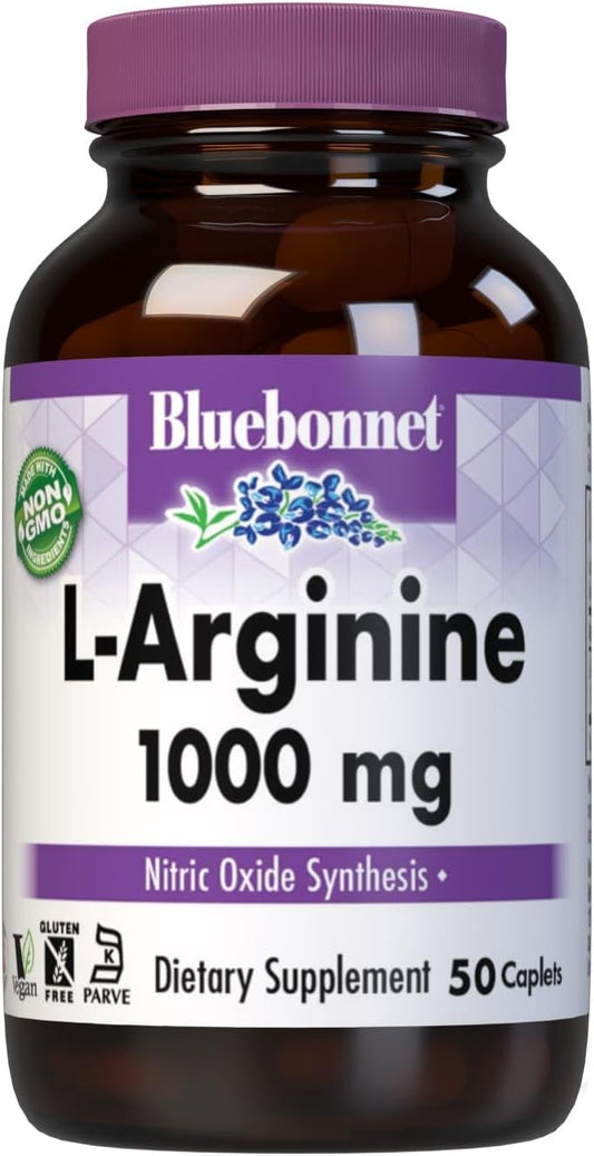 Bluebonnet Nutrition L-Arginine 1000mg Caplets - Nitric Oxide Precursor, Gluten-Free, Non-GMO, Kosher Certified - Vegan Friendly