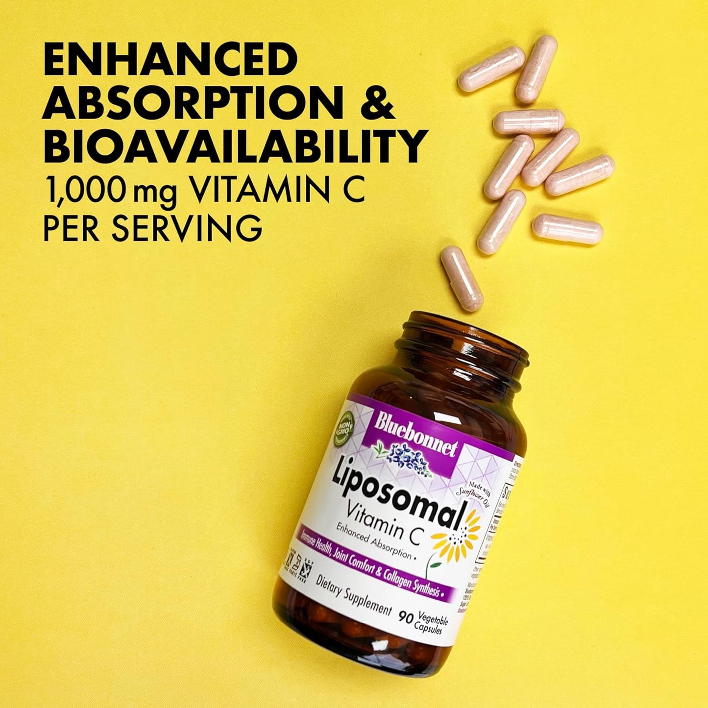 Bluebonnet Nutrition Liposomal Vitamin C 1000mg Capsules for Immune & Joint Health - Vegan, Kosher, Non-GMO, Gluten-Free, 180 ct.