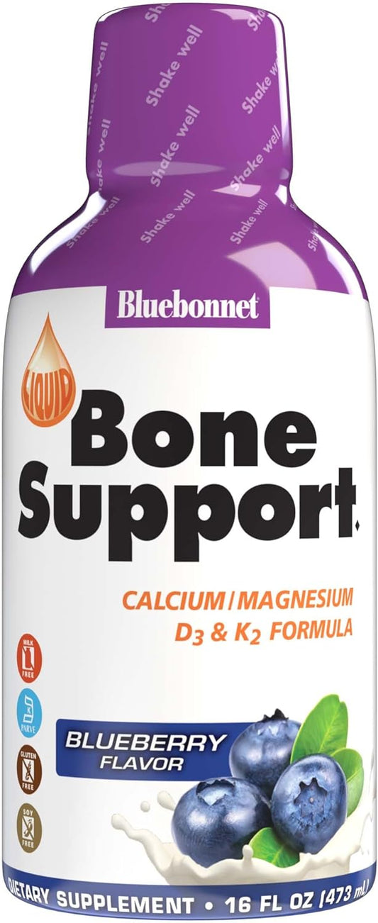 Bluebonnet Nutrition Liquid Bone Support with Calcium, Magnesium, Vitamin D3, K2 - Blueberry Flavor - Non-GMO, Gluten-Free, Soy-Free, Kosher - 32 Servings, 16 Fl Oz