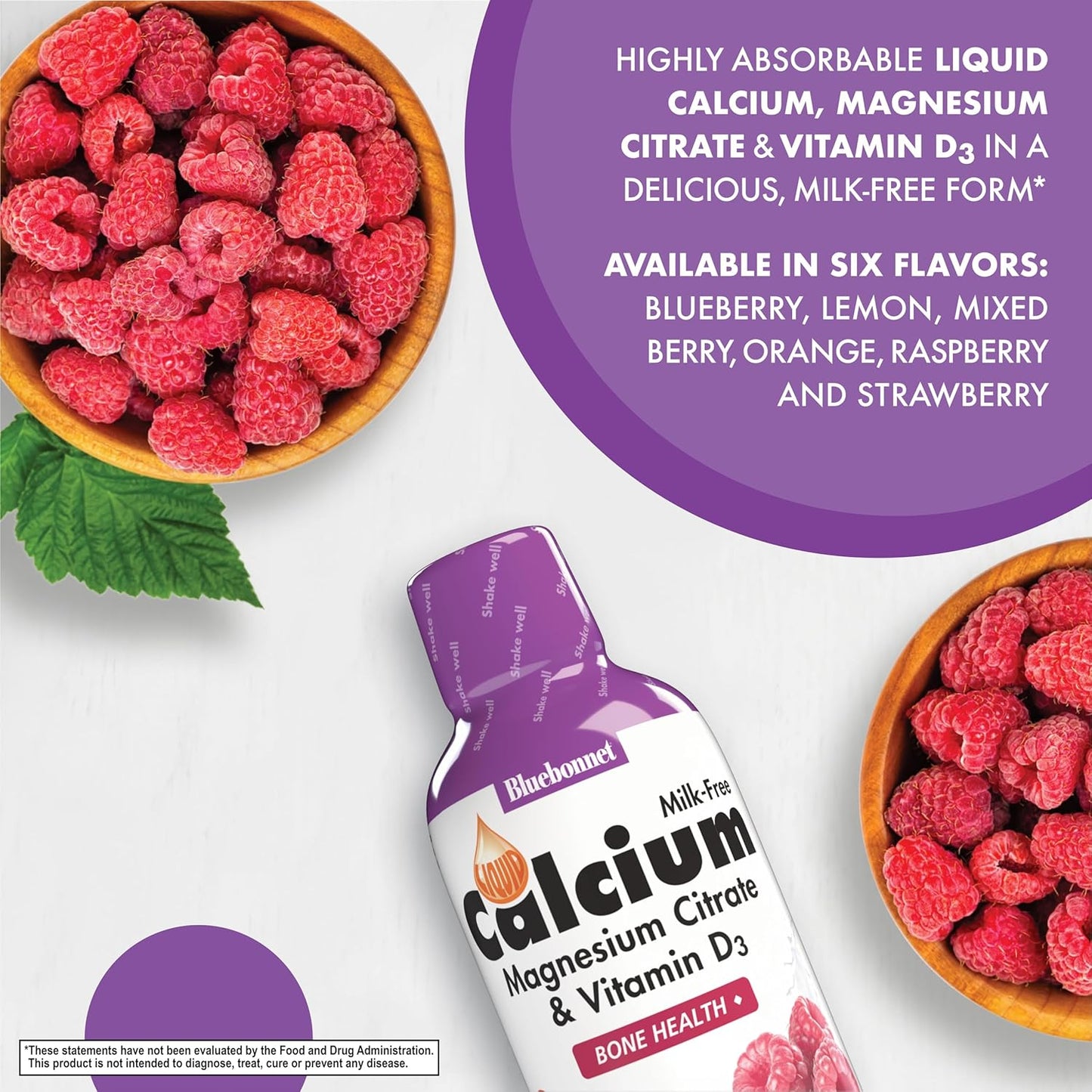 Bluebonnet Nutrition Liquid Calcium Citrate Magnesium Citrate with Vitamin D3 for Bone Health, Raspberry Flavor, 16 Fl Oz
