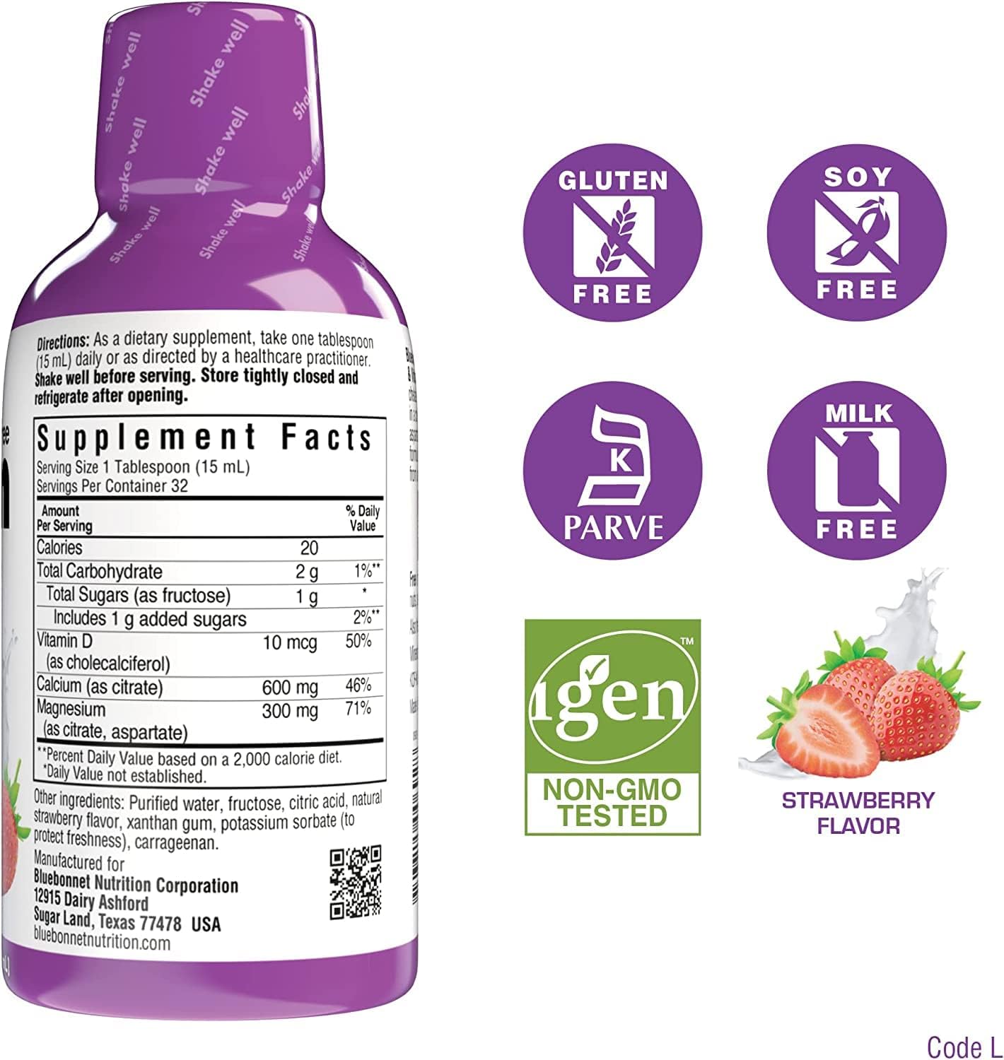 Bluebonnet Nutrition Liquid Calcium Citrate Magnesium Citrate, Vitamin D3 Blueberry and Strawberry Bundle - 32 Fl Oz Total