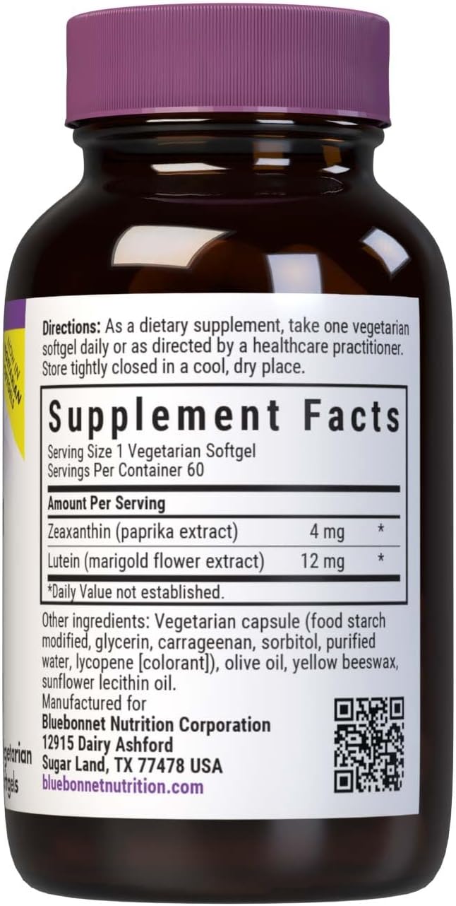 Bluebonnet Nutrition Lutein & Zeaxanthin Softgels for Eye Health, Blue Light Protection, Gluten/Soy/Milk Free, 60 Count
