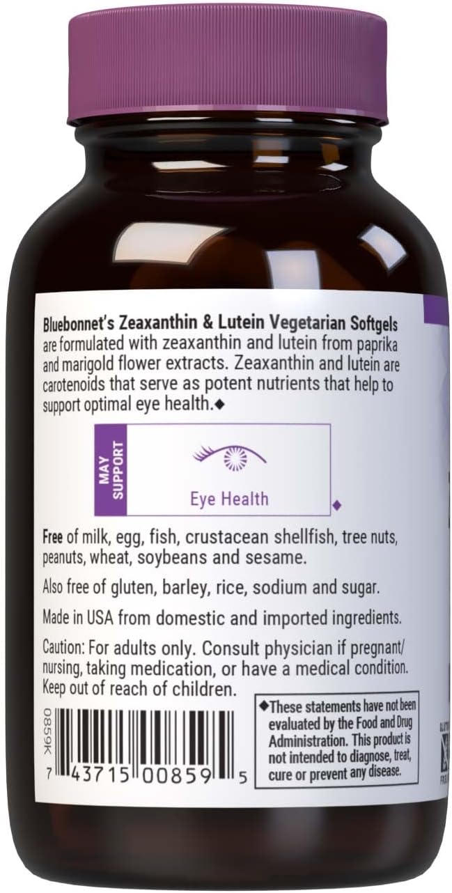 Bluebonnet Nutrition Lutein & Zeaxanthin Softgels for Eye Health, Blue Light Protection, Gluten/Soy/Milk Free, 60 Count