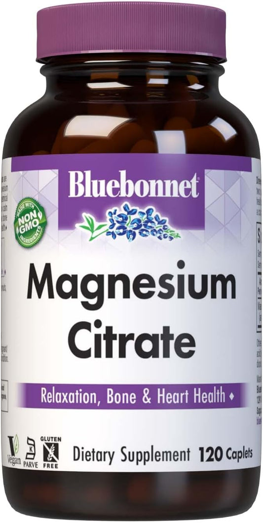 Bluebonnet Nutrition Magnesium Citrate 400mg Caplets for Maximum Absorption, Immune Health & Energy*, Soy-Free, Gluten-Free, Non-GMO, Kosher, Dairy-Free, Vegan - 120 Count