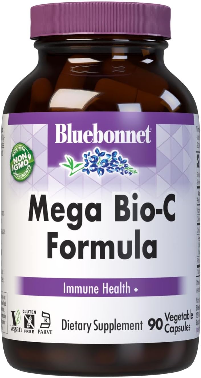 Bluebonnet Nutrition Mega Bio-C Formula Capsules: High Potency Buffered Vitamin C for Immune Health, 90 Count, Soy-Free, Gluten-Free, Non-GMO, Kosher, Dairy-Free, Vegan