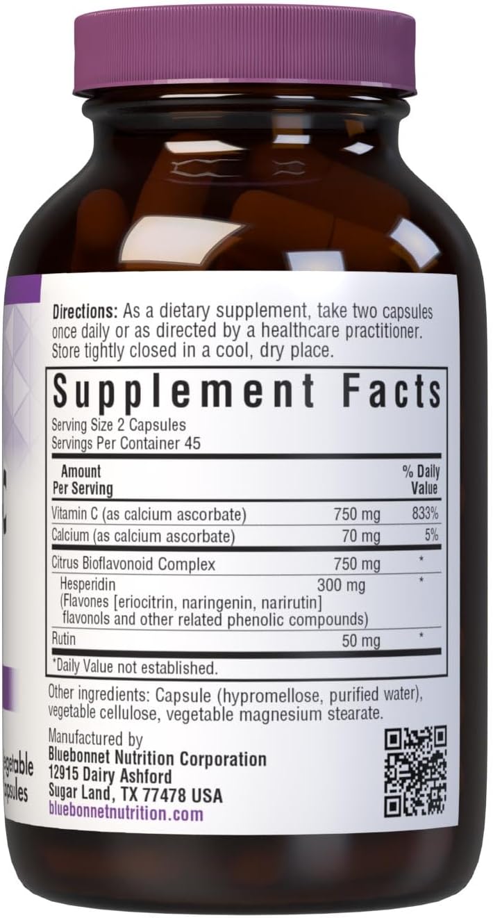Bluebonnet Nutrition Mega Bio-C Formula Capsules: High Potency Buffered Vitamin C for Immune Health, 90 Count, Soy-Free, Gluten-Free, Non-GMO, Kosher, Dairy-Free, Vegan