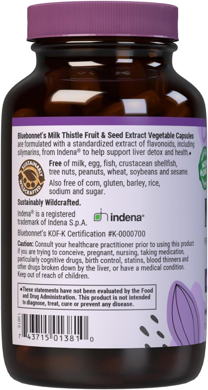 BlueBonnet Nutrition Milk Thistle Extract Capsules for Liver Health, Non-GMO, Vegan, Kosher, Gluten-Free, Soy-Free - 120 Capsules