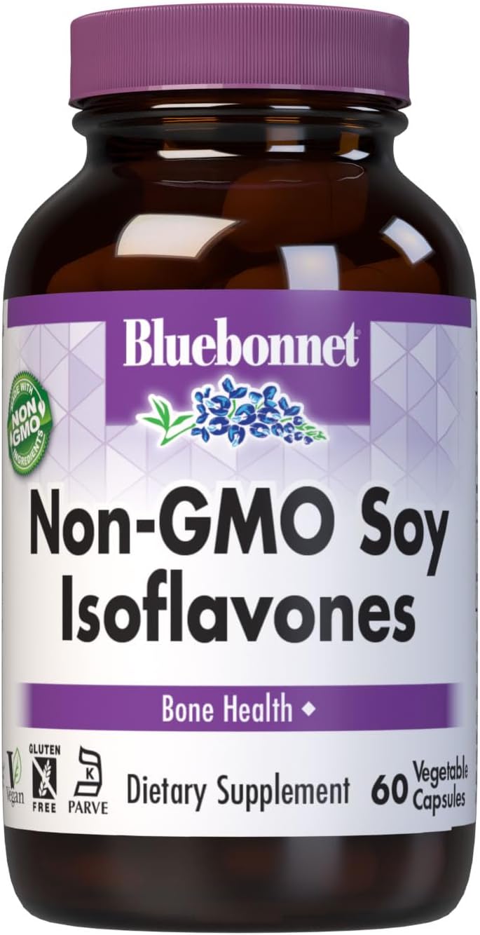Bluebonnet Nutrition Non-GMO Soy Isoflavones for Bone Health - Vegan, Kosher Parve, Gluten-Free - 60 Vegetable Capsules