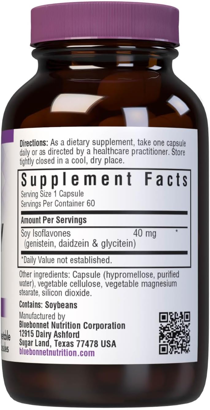 Bluebonnet Nutrition Non-GMO Soy Isoflavones for Bone Health - Vegan, Kosher Parve, Gluten-Free - 60 Vegetable Capsules