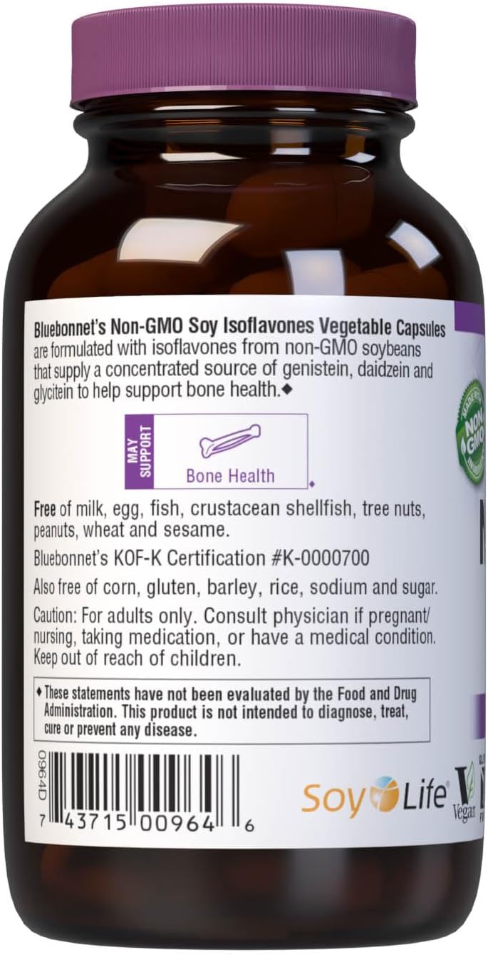 Bluebonnet Nutrition Non-GMO Soy Isoflavones for Bone Health - Vegan, Kosher Parve, Gluten-Free - 60 Vegetable Capsules