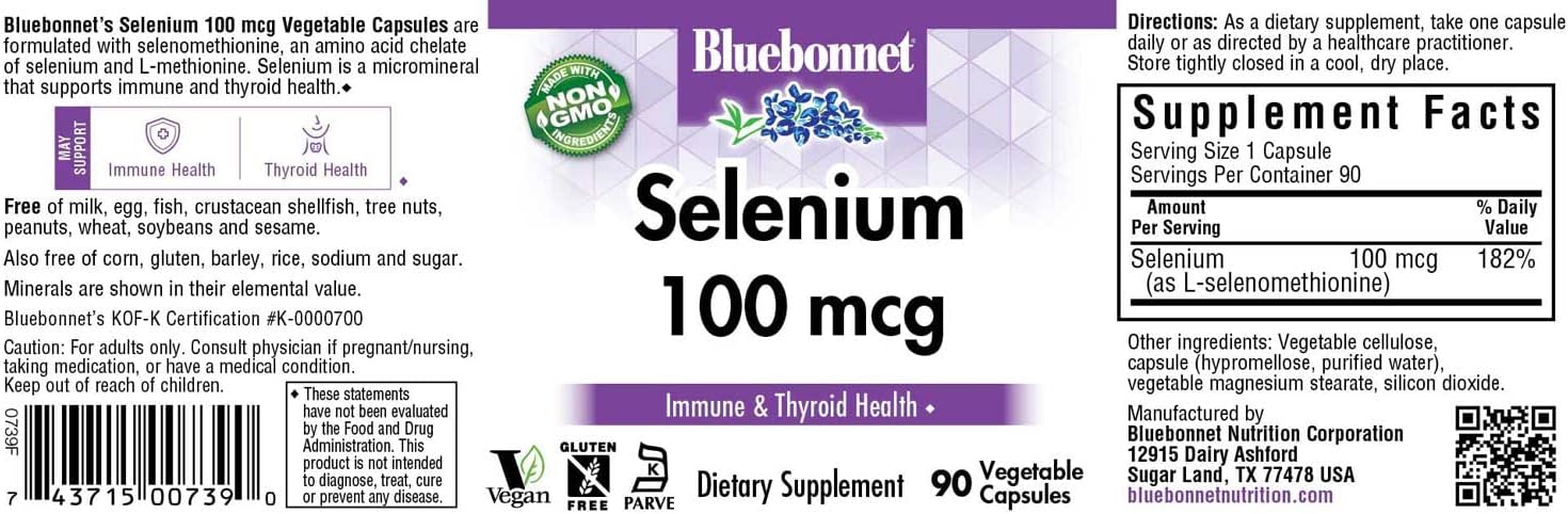 Bluebonnet Nutrition Selenium Supplement - 100 mcg for Immune Support & Antioxidant Protection