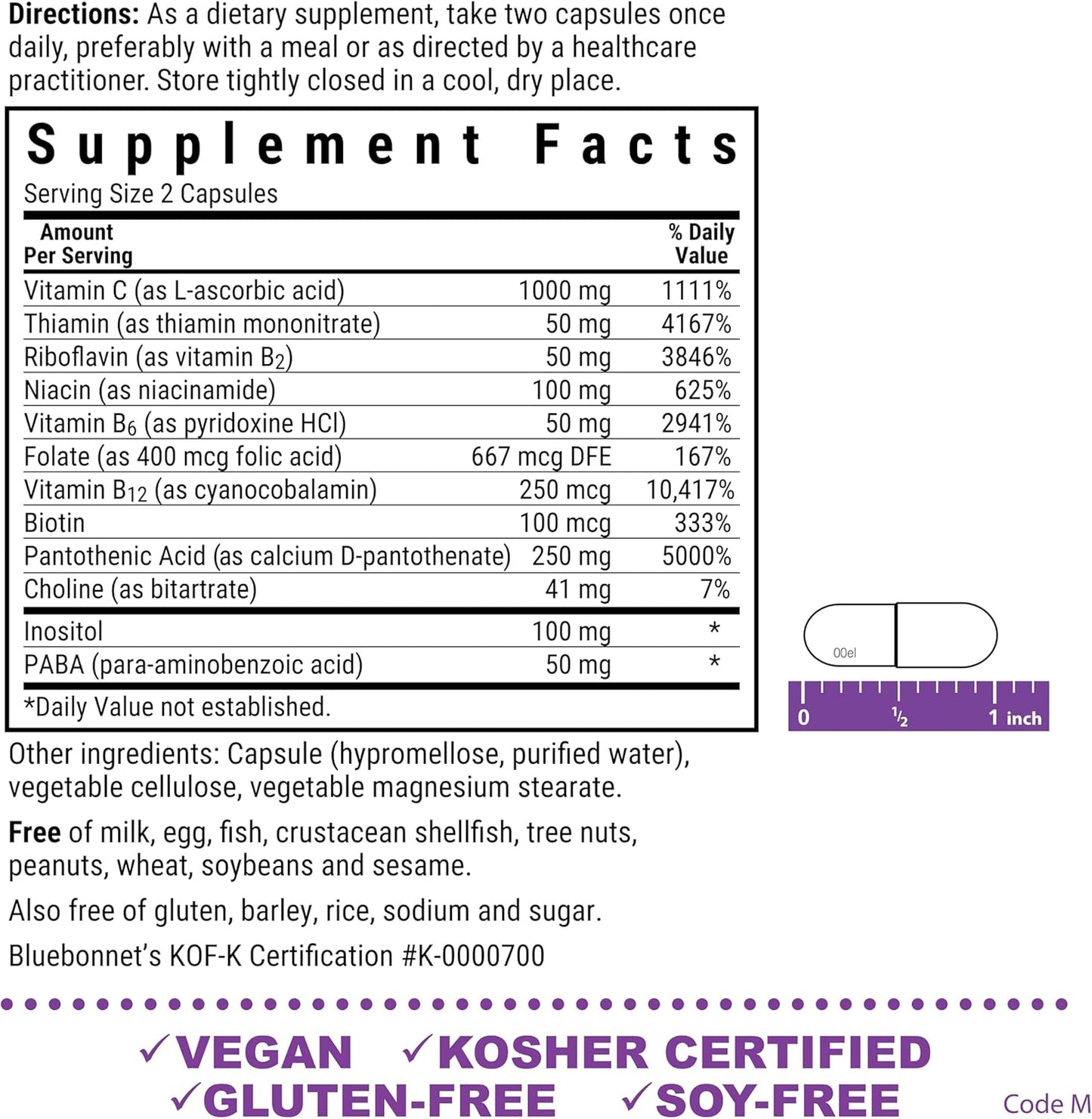 Bluebonnet Nutrition Stress B Complex Capsules - 50 Count, Vegetable Formula