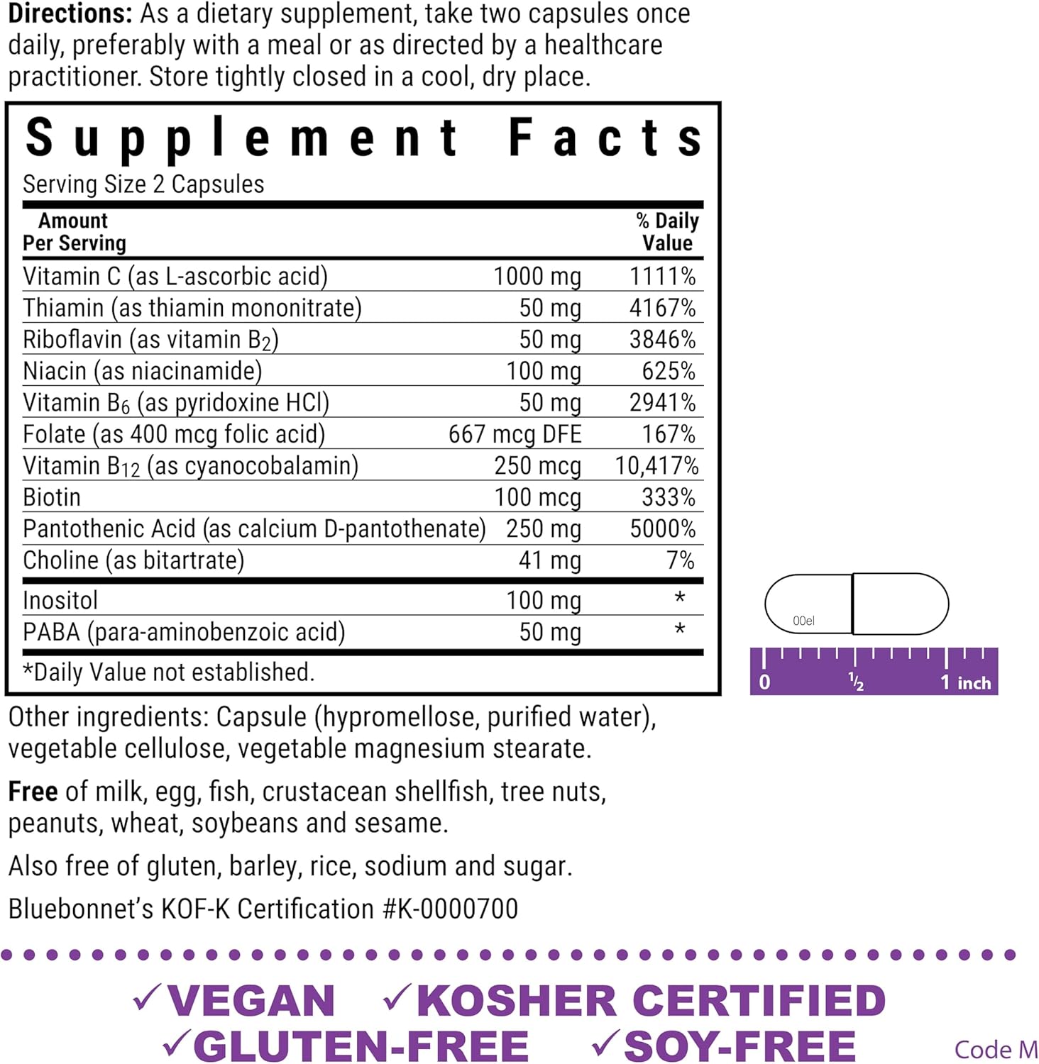 Bluebonnet Nutrition Stress B Complex Capsules - 50 Count, Vegetable Formula