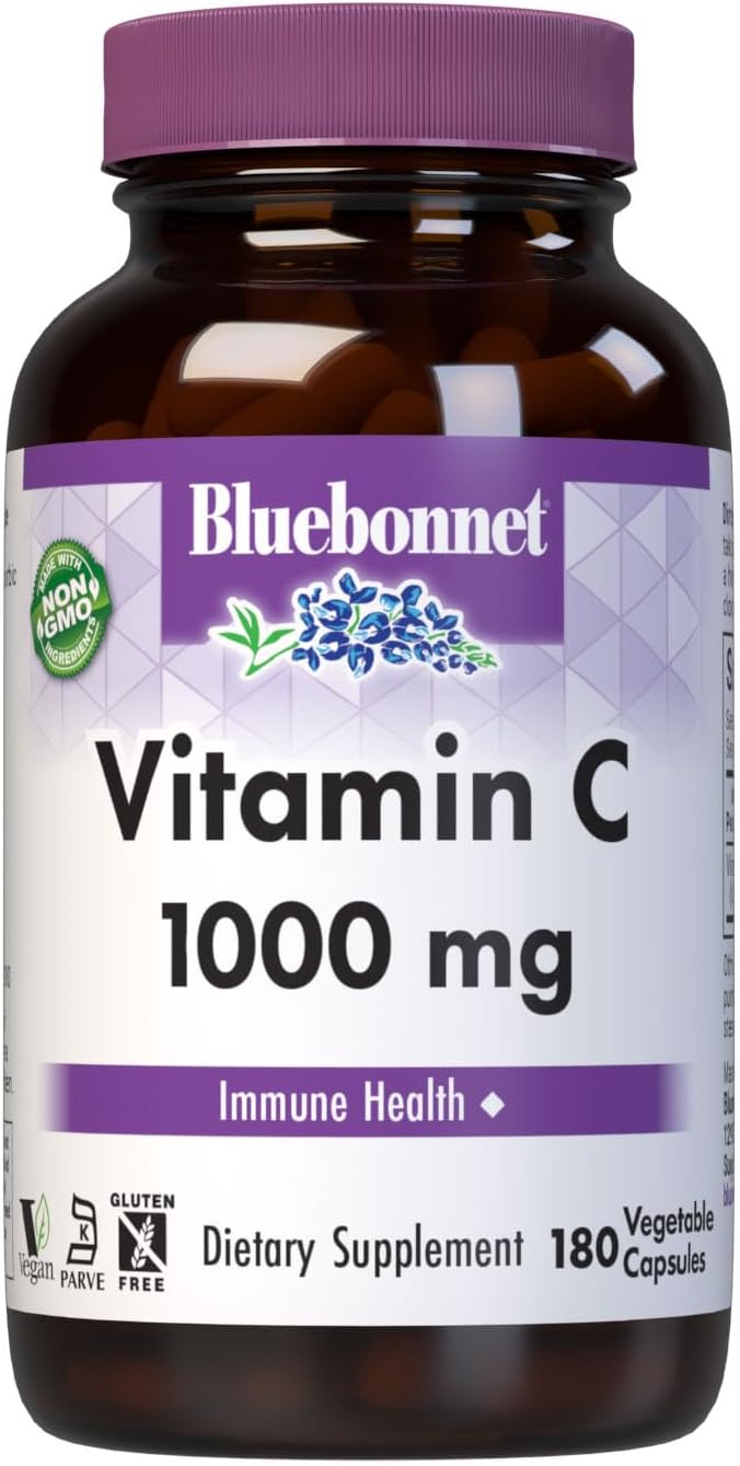 Bluebonnet Nutrition Vitamin C 1000mg Capsules for Immune & Skin Health - Vegan, Non GMO, Gluten Free - 180 Count