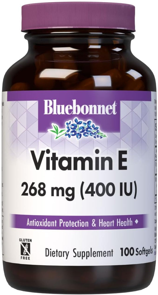 Bluebonnet Nutrition Vitamin E Softgels - 400 IU (268 mg) Mixed Tocopherols for Cardiovascular & Free Radical Protection - 100 Count